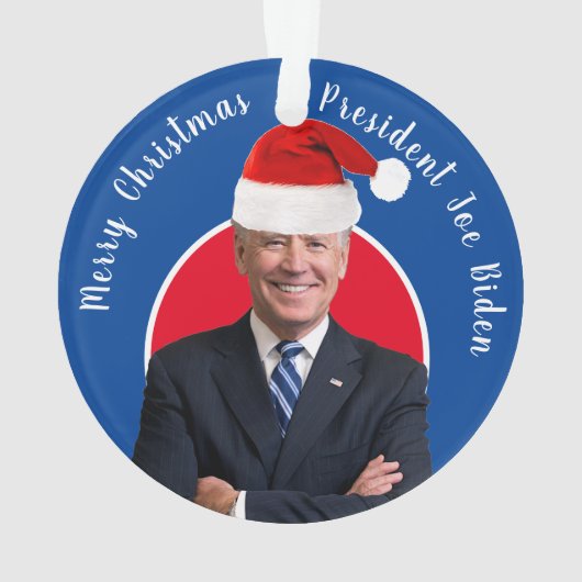 Präsident Joe Biden und Weihnachtsmannmütze Ornament (Rückseite)