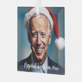 Präsident Joe Biden und Weihnachtsmannmütze Ornament Aus Glas (Vorderseite links)