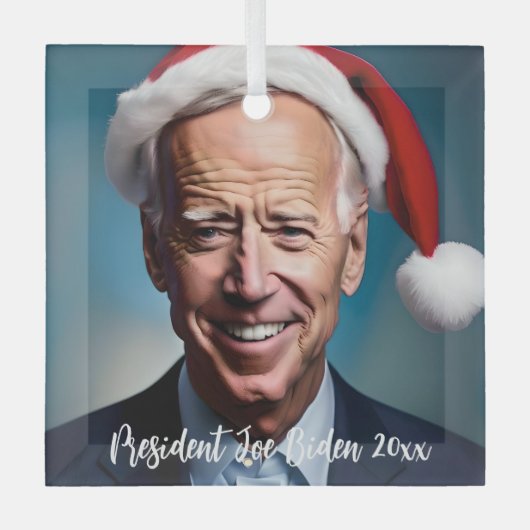 Präsident Joe Biden und Weihnachtsmannmütze Ornament Aus Glas (Vorderseite)