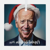 Präsident Joe Biden und Weihnachtsmannmütze Ornament Aus Glas (Rückseite)