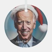 Präsident Joe Biden und Weihnachtsmannmütze Ornament Aus Glas (Vorderseite)
