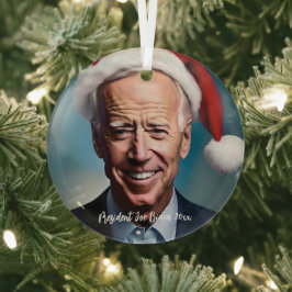 Präsident Joe Biden und Weihnachtsmannmütze Ornament Aus Glas