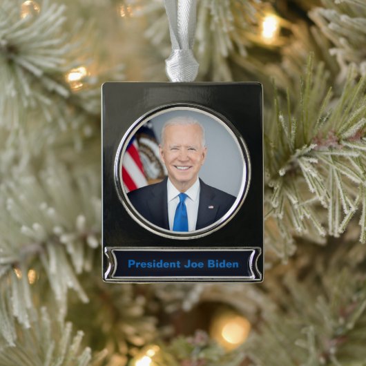 Präsident Joe Biden White House Portrait Silver Banner-Ornament Silber (Baum)
