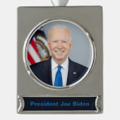 Präsident Joe Biden White House Portrait Silver Banner-Ornament Silber (Vorderseite)