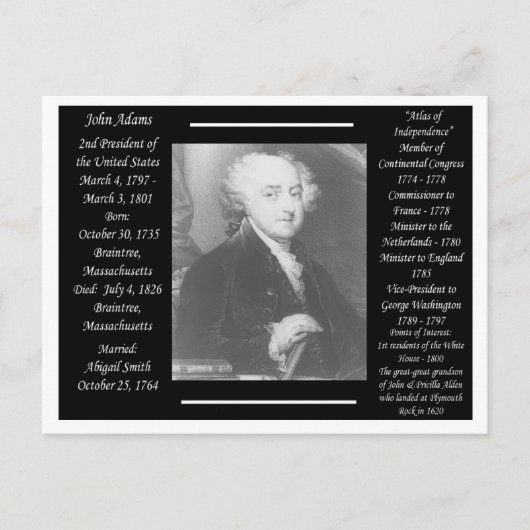 Präsident John Adams Postkarte (Vorderseite)