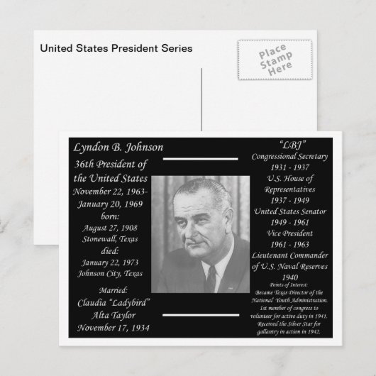 Präsident Lyndon Johnson Postkarte (Vorne/Hinten)