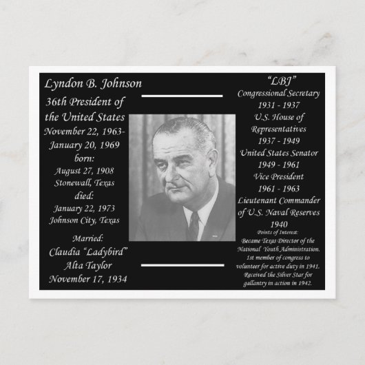 Präsident Lyndon Johnson Postkarte (Vorderseite)