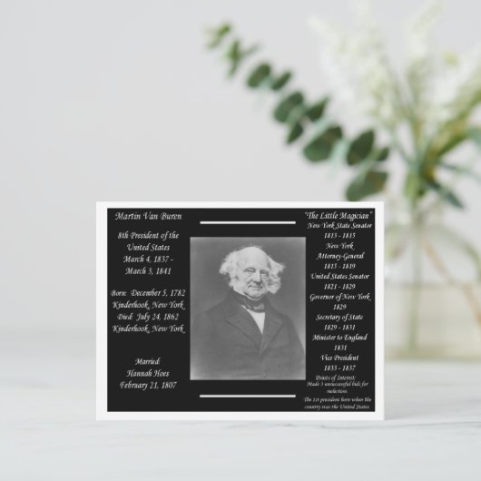 Präsident Martin Van Buren Postkarte (Stehend Vorderseite)