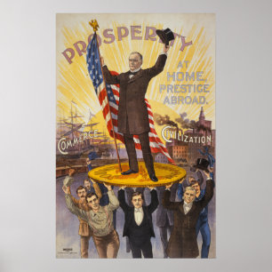 Präsident McKinley stehend auf eine riesige Münze Poster