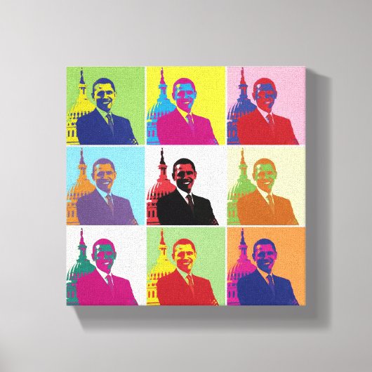 Präsident Obama Funky Moderner Pop Art 8x8 Leinwanddruck (Vorderseite)