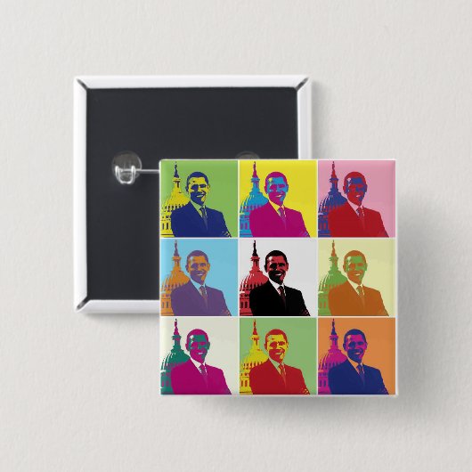 Präsident Obama Pop Art Button (Vorne & Hinten)