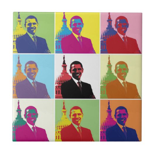 Präsident Obama Pop Art Fliese (Vorderseite)