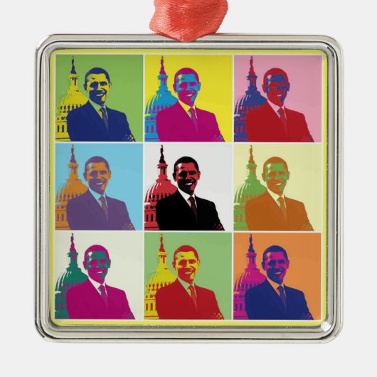 Präsident Obama Pop Art Ornament Aus Metall (Vorne)