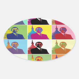 Präsident Obama Pop Art Ovaler Aufkleber