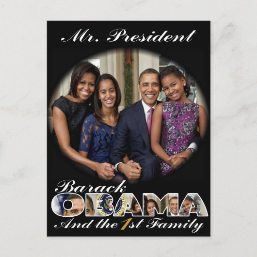 PRÄSIDENT OBAMA UND DIE ERSTE FAMILIE POSTKARTE (Vorderseite)
