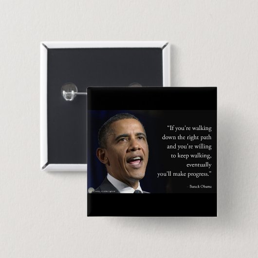 Präsident Obama und "Fortschritte machen" Zitat Button (Vorne & Hinten)