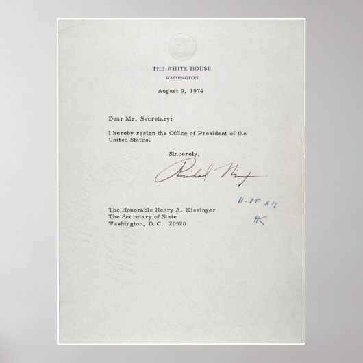 Präsident Richard M. Nixon Resignationsschreiben Poster (Vorne)