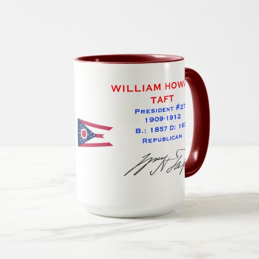 Präsident Taft Portrait u. Tatsachen-Tasse Tasse (VorderseiteRechts)