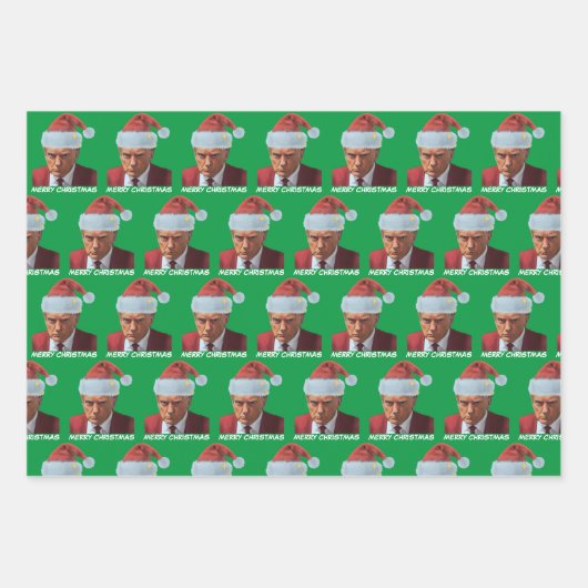 Präsident Trump 2024 erschossen Tasse Frohe Weihna Geschenkpapier Set (Vorderseite)