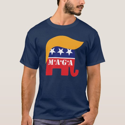 Präsident Trump 2024 GOP Elephant Hair Logo MAGA T-Shirt (Vorderseite)