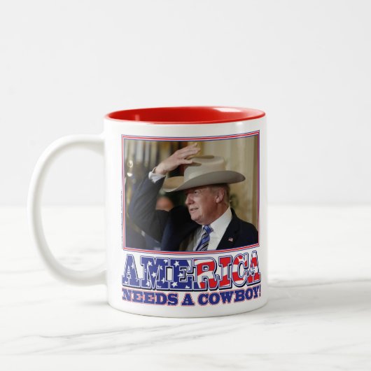 Präsident Trump American Cowboy Zweifarbige Tasse (Links)