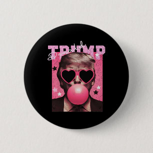 Präsident Trump bläst Bubble Gum Lustiger Rosa Blu Button