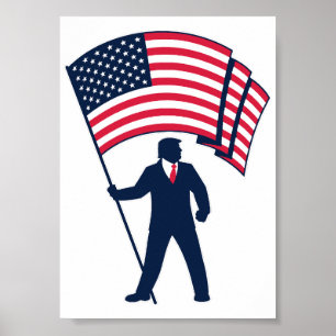 Präsident Trump mit der Flagge der USA Poster
