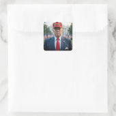 Präsident Trump mit einem Red MAGA Hat Quadratischer Aufkleber (Tasche)