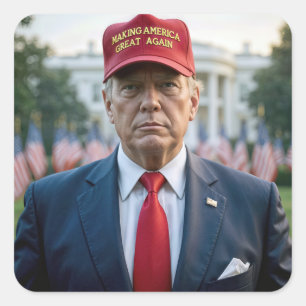 Präsident Trump mit einem Red MAGA Hat Quadratischer Aufkleber