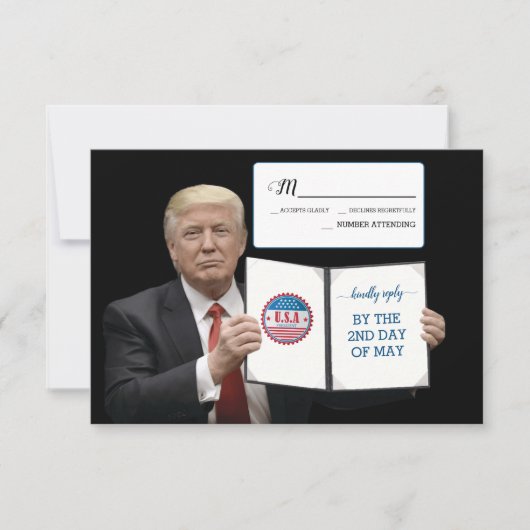 Präsident Trump 📜 Patriotic Wedding Custom RSVP Karte (Vorderseite)