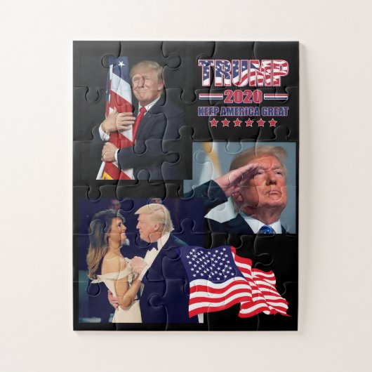 Präsident Trump umarmt die amerikanische Flagge Puzzle (Vertikal)