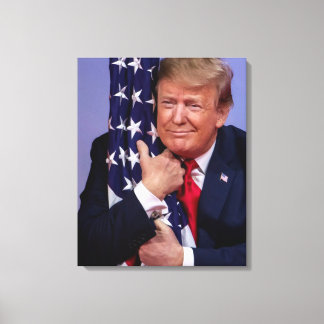 Präsident Trump umarmt die Flagge Leinwanddruck