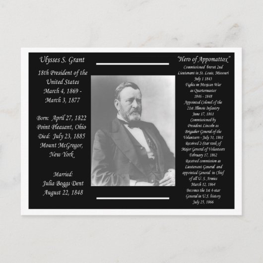 Präsident Ulysses S Grant Postkarte (Vorderseite)