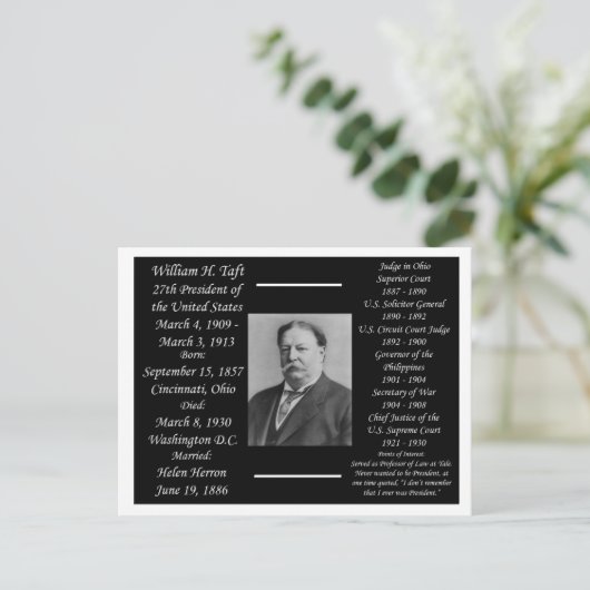 Präsident William H Taft Postkarte (Stehend Vorderseite)