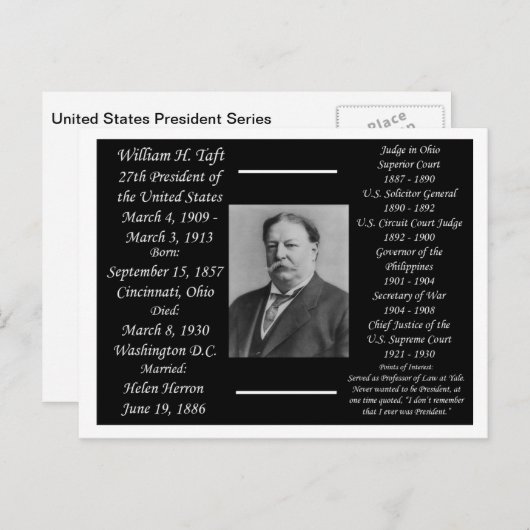 Präsident William H Taft Postkarte (Vorne/Hinten)