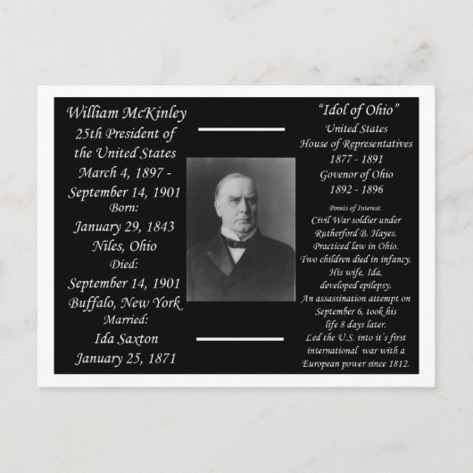 Präsident William McKinley Postkarte (Vorderseite)