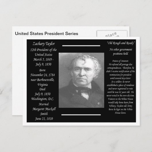 Präsident Zachary Taylor Postkarte (Vorne/Hinten)