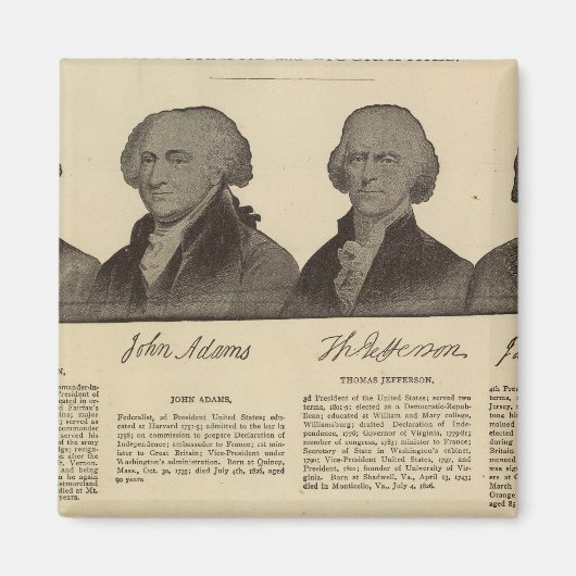 Präsidenten USA, Autogramme, Biografien 2 Magnet (Vorne)
