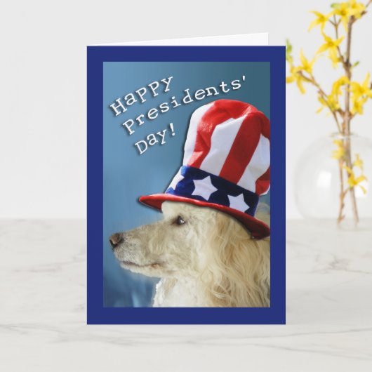 Präsidenten'Day Patriotic Poodle Uncle Sam Hat Karte (Gelbe Blume)