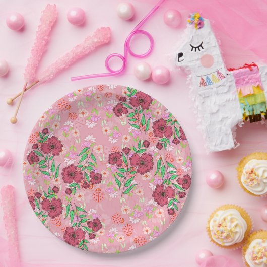 Prato de Papel Flores e joaninhas Pappteller (Party)