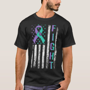 Prävention Bewusstsein Aquamarinen Lila US-Flagge  T-Shirt