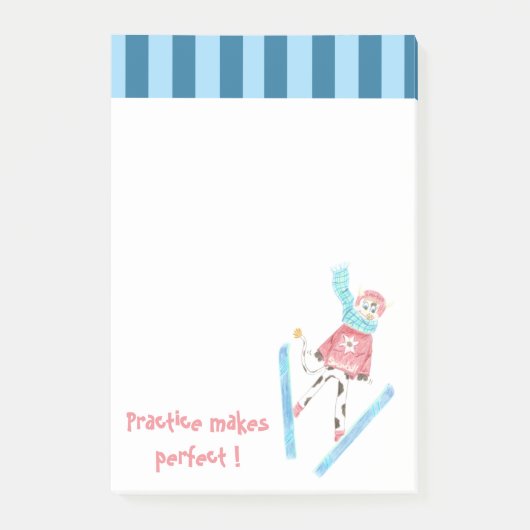 Praxis macht perfekte Skisprung Cartoon Kuh Post-it Klebezettel (Vorderseite)