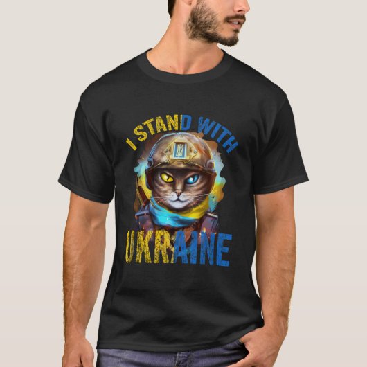 Pray For Support Ukrainian Cat Soldier Stand With T-Shirt (Vorderseite)