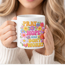 PRAY HOPE DON'T WORRY St. Padre Pio Flowers Zweifarbige Tasse