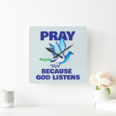 PRAY weil Gott hört Quadratische Wanduhr (Zuhause)