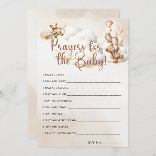 PRAYER FÜR BABY, Baby Shower Game Niedlich Bear Einladung (Vorne/Hinten)