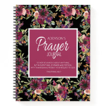 Prayer Journal Burgundy Pink Floral Black