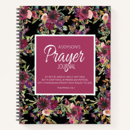 Prayer Journal Burgundy Pink Floral Black Notizblock