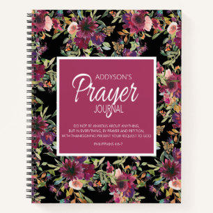 Prayer Journal Burgundy Pink Floral Black Notizblock