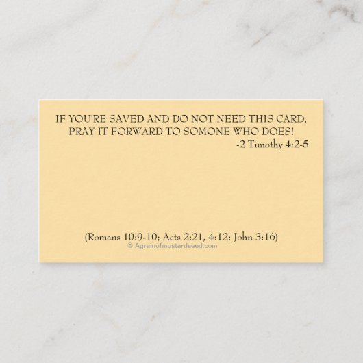 PRAYER OF SALVATION hinzufügen Kirche oder Ministe Visitenkarte (Rückseite)